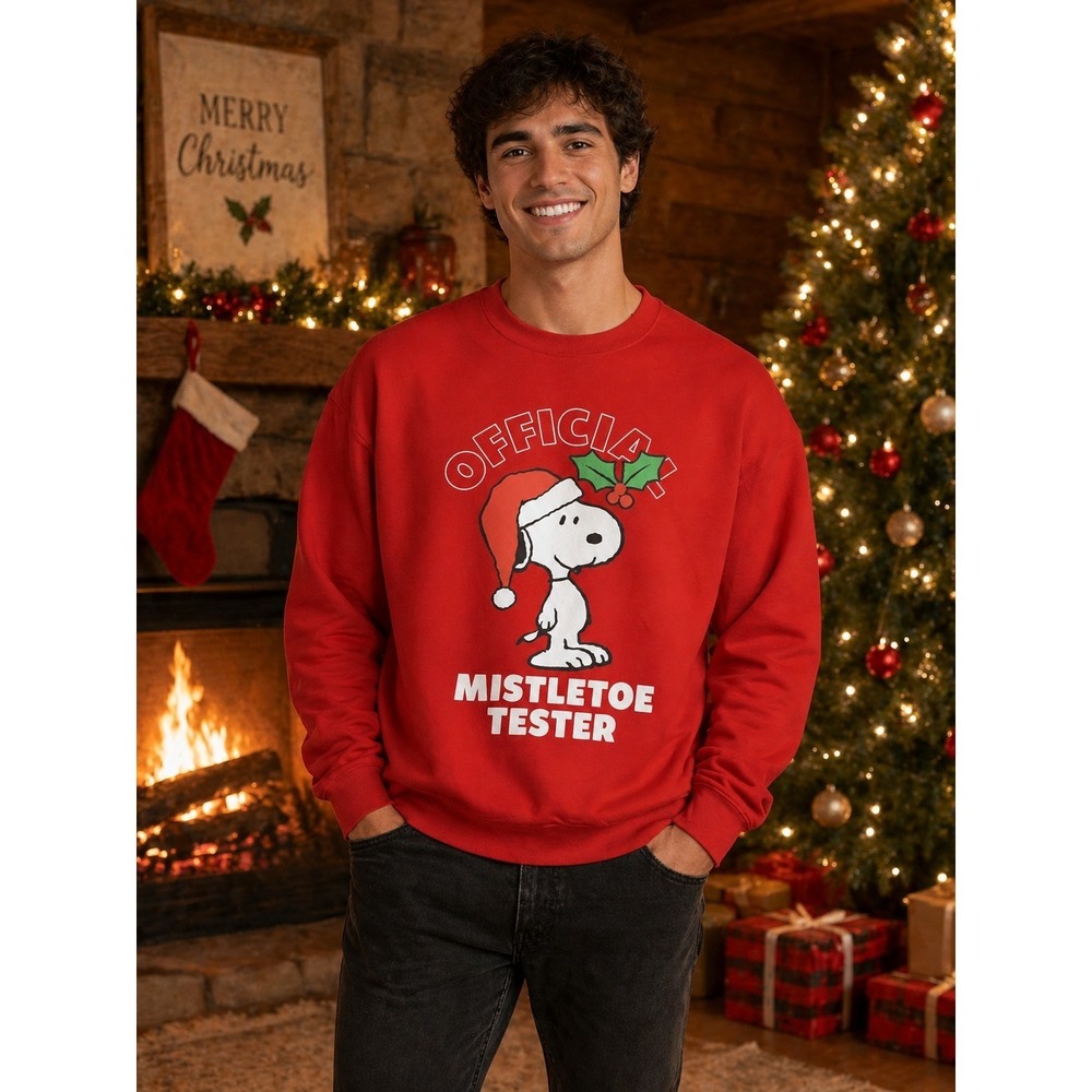 Peanuts Snoopy Crewneck Sweatshirt Red Size XL Funny Holiday Sweater